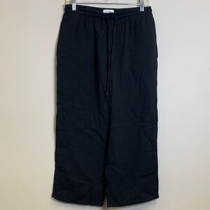 Jessica Simpson Black Textured Wide-Leg Drawstring Pants